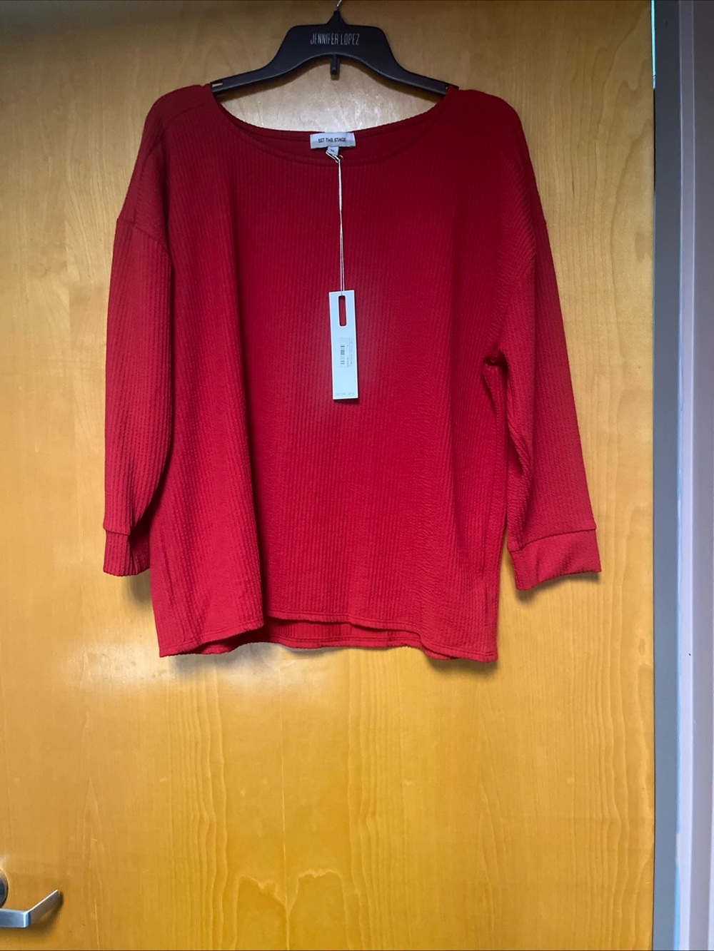 Set The Stage Red Ribbed Knit Boatneck Top
